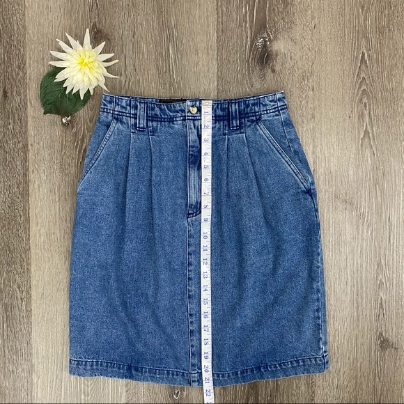 Vintage 90's Eddie Bauer Pleated Denim Pencil Skirt - Picture 10 of 11